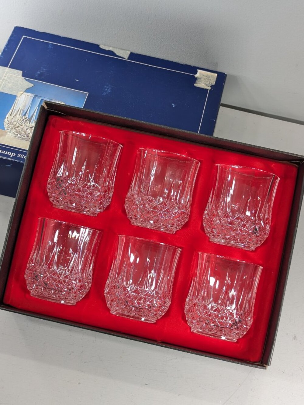 Boxed set of 6 Cristal D´arques Longchamps double old fashioned whiskey glasses